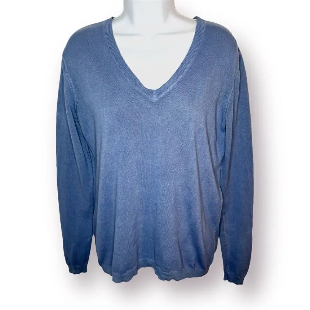 In bed with you Lived-In Look Cotton V-Neck Sweater Muted Blue M